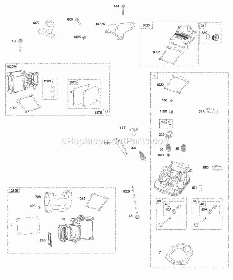 Cylinder Head Rocker Covers Diagram and Parts List for 542777-0113-E1  Briggs and Stratton Engine